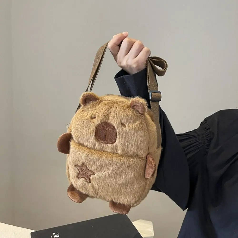 

Cute Cartoon Capybara Crossbody Bag New Plush Shoulder Bag Large Capacity Zipper Mobile Phone Pouch Coin Purse