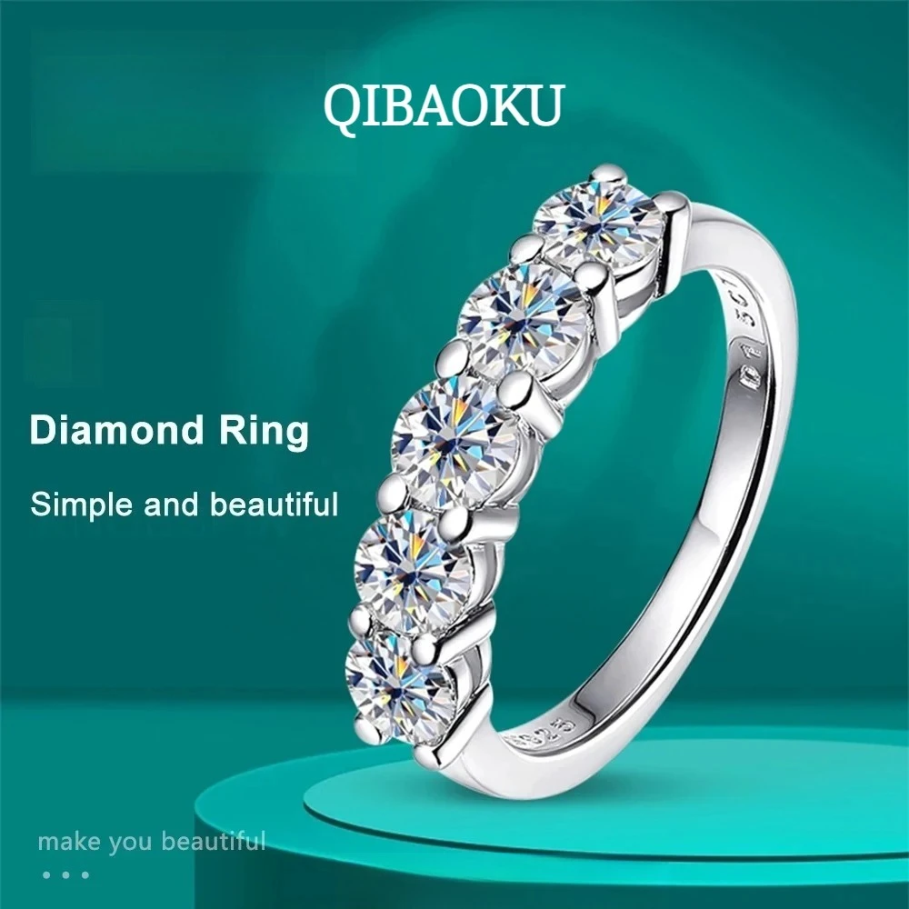 QIBAOKU D Color 4mm Moissanite Diamond Rings for Women Classic Match Wedding Eternity Band with s925 Sterling Silver Ring 2026