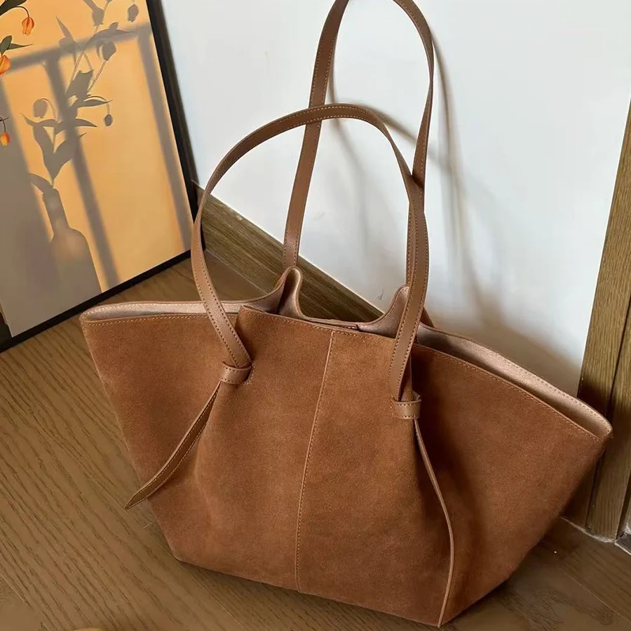 Casual women's bag Autumn/Winter scrub brown leather wing shape totes bag Large capacity shoulder underarm bag Commuter handbags