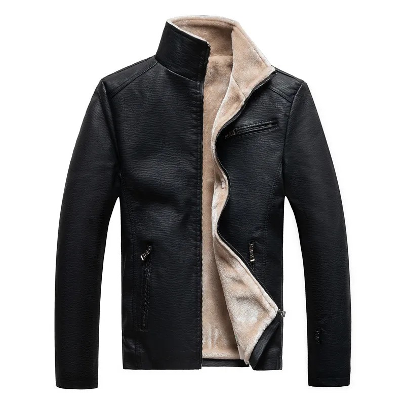 

Winter men jacket moto biker warm PU jackets coat for autumn Faux Leather Male Plus Velvet Thick Coats