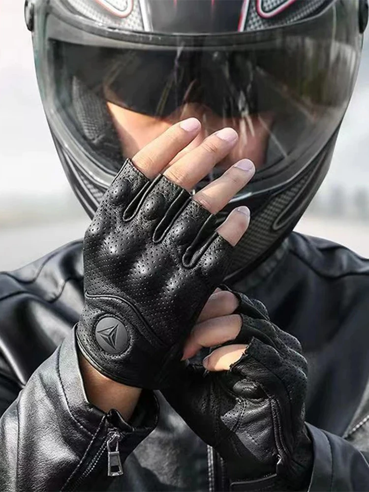 

Motorcycle Gloves Half Finger Leather Guantes Verano Moto Estivi Luvas Ciclismo Gant Cycling Fingerless Gloves Tactical Retro