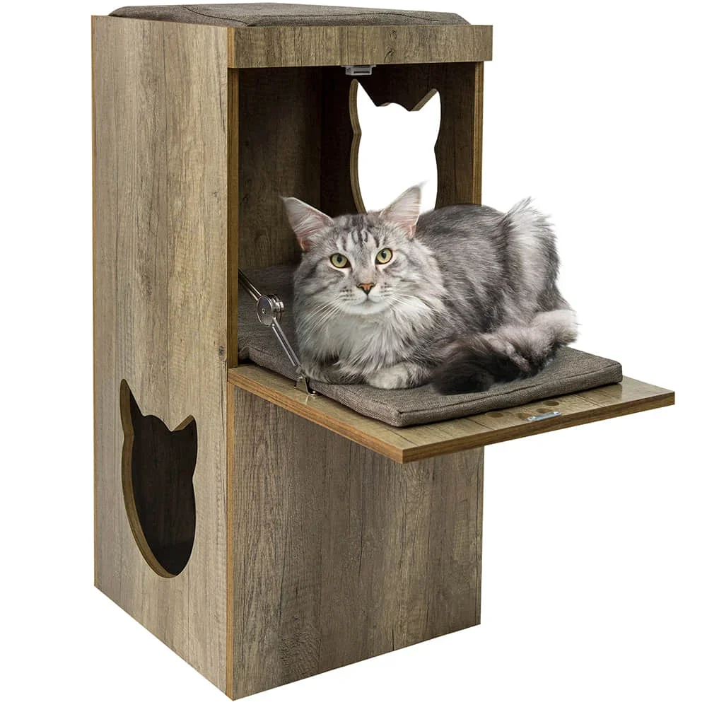 Indoor Wood Cat House Scratcher Sisal Board Cave Condo Custom Design Climbing Cat Bed Litter Box Pet Cage With Cushion