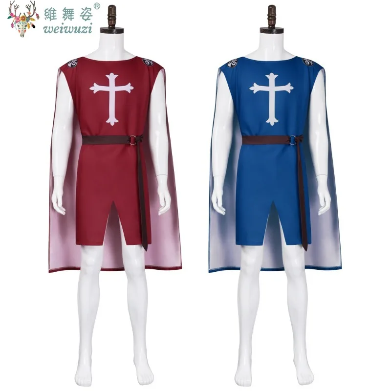 

Mens Medieval Crusader Knights Templar Tunic Costumes Renaissance Halloween Surcoat Warrior Black Plague Cloak Cosplay Top S-3XL