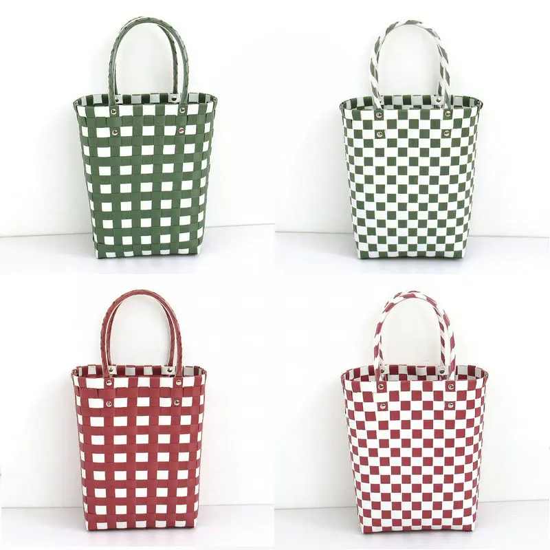 Handwoven Vegetable Plastic Bag Basket Storage Solutions Creative Handbag Decoration Basket Unique Vacation Leisure Bag