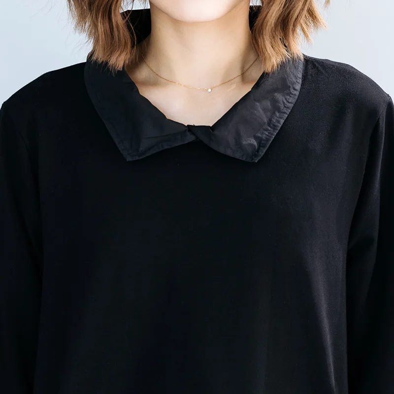 Loose Fit Lace Ogees Long Sve irt Artistic Women's Faion Autumn New Sle Korean Version Big Size Patchwork Sweatirt