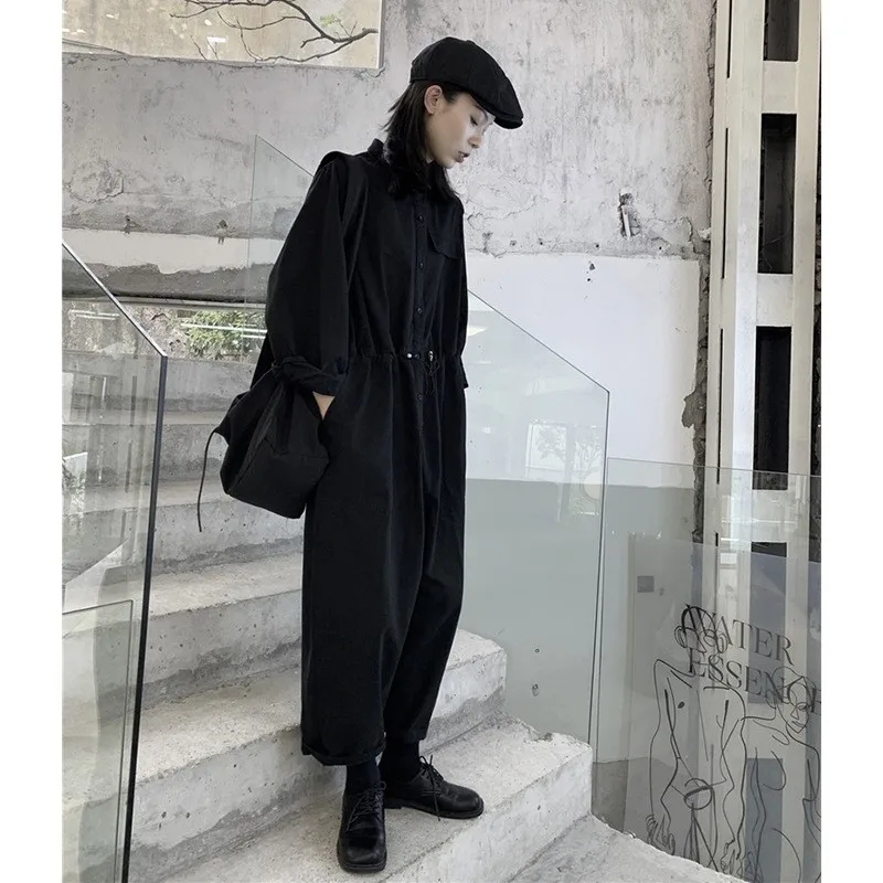 Johnature New Women Jumpsuit Casual Workwear Retro Loose Fit Spring Summer Fashion Elastic Waist Bodysuits