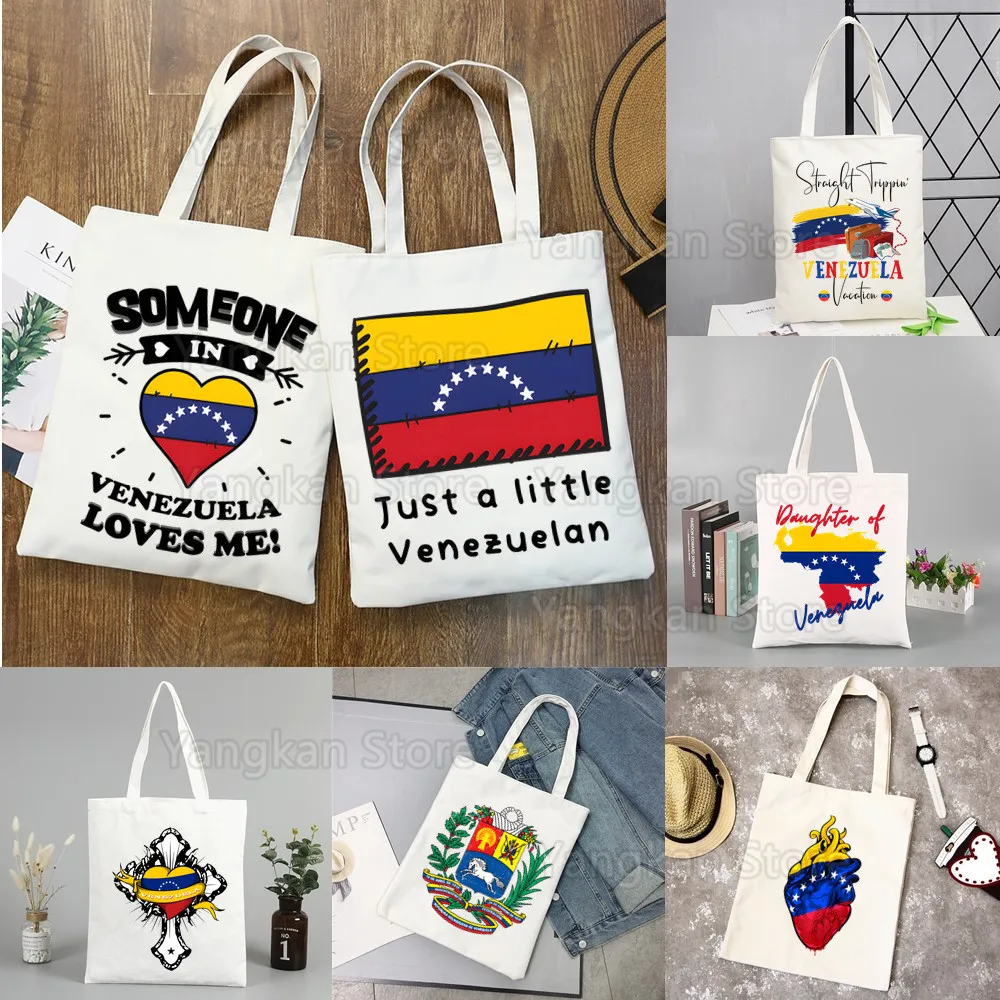 Venezuela gráfico dos desenhos animados impresso lona bolsa de ombro feminino harajuku engraçado grande capacidade eco ambiental shopper saco