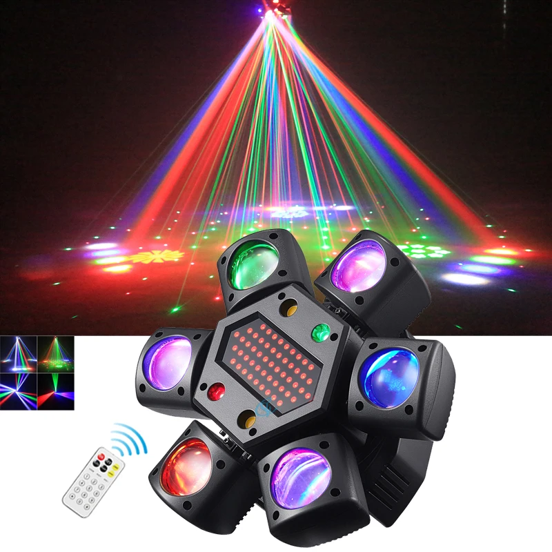 

Светодиодная движущаяся головка 80 Вт RGBW 4в1 Mini Six Arm Beam Strobe Light Желтая вспышка Dj Bar DMX 512 Дистанционное управление сценический эффект