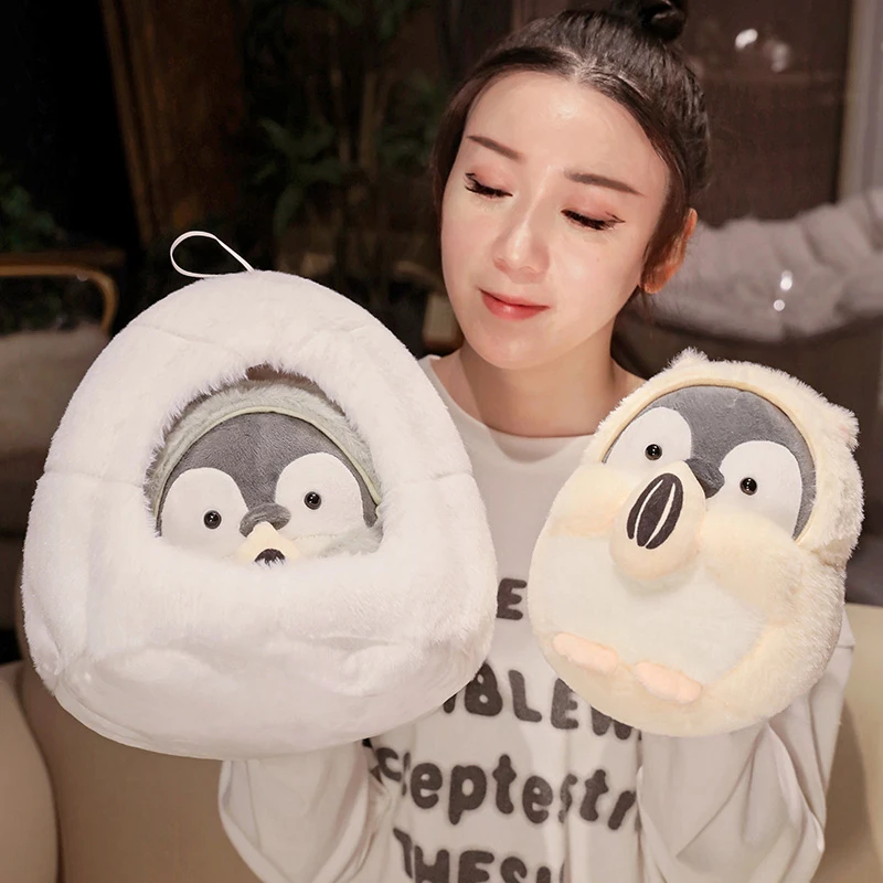 Cute Penguin Nest Plush Toy Stuffed Fluffy Narwhal Penguin Soft Doll Plush Animals with Nest Toy Birthday Gift Home Decor