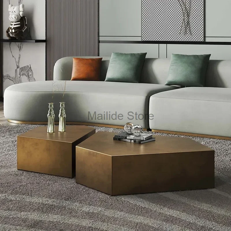 Nordic Stainless Steel Coffee Tables for Living Room Furniture Sofa Side Table Household Small Apartment Designer Coffee Table