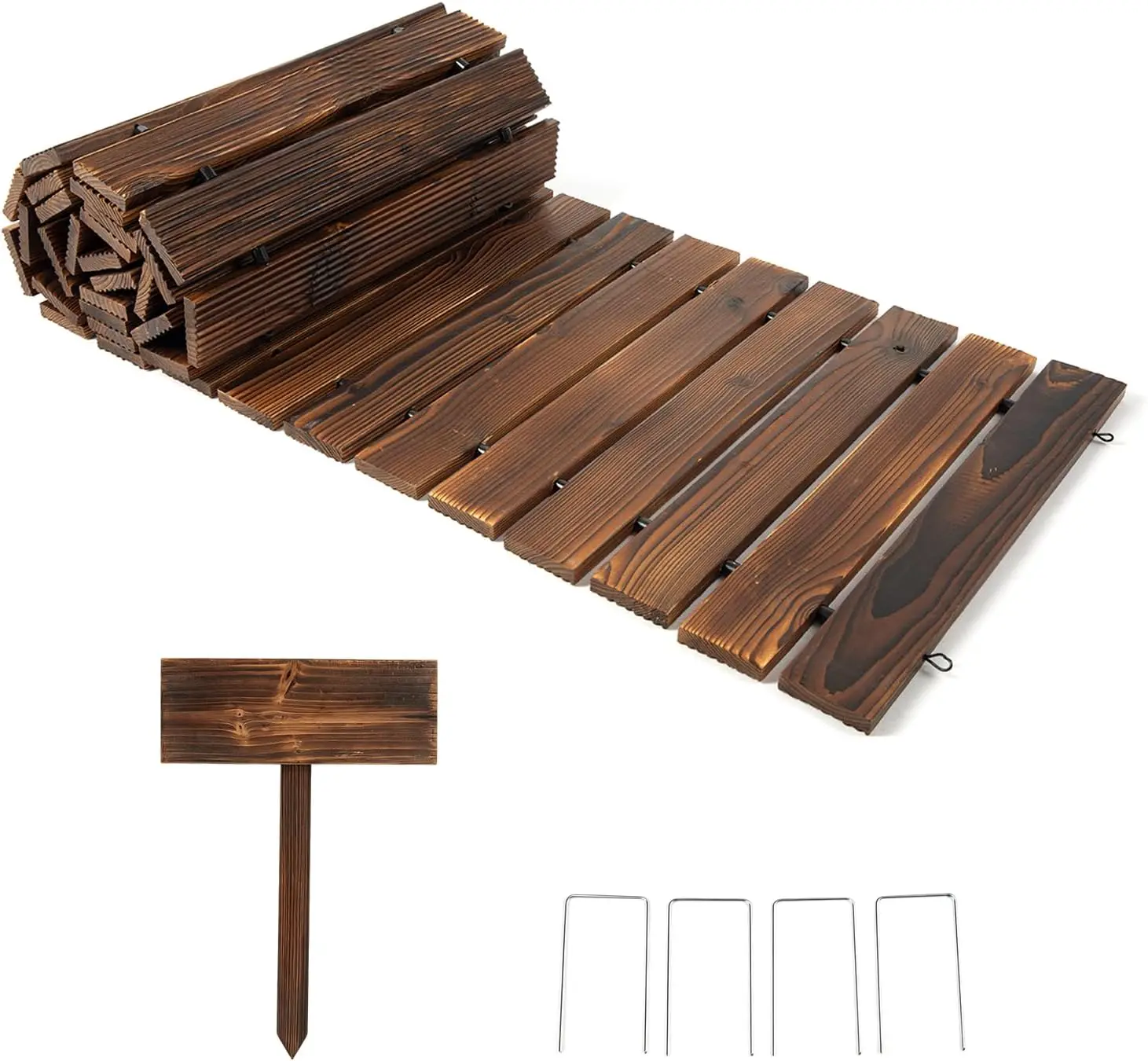 Garden Walkway Boardwalk Outdoor Patio Backyard Path Straight Wooden Roll Non Slip Rustic Stake Sign