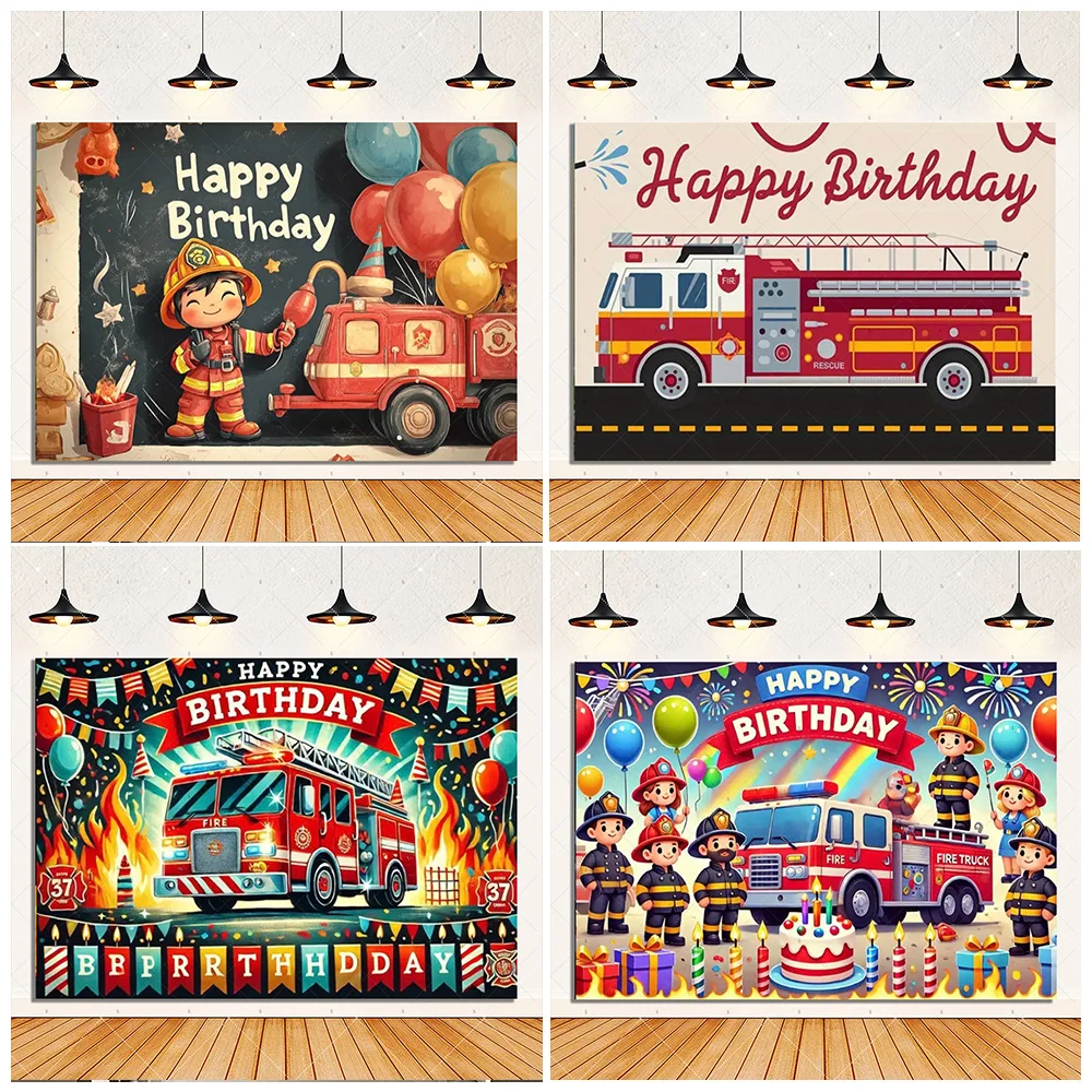 

Firefighter Hero Firetruck Backdrop Boy Birthday Party Decoration Firehouse Background Baby Shower Supplies Photography Props