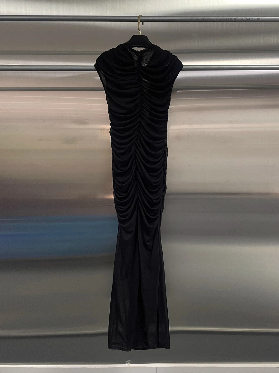 CHICEVER Black Spliced Hollow Out Intellectual Dress Female O Neck Sleeveless Slimming Elegant Party Women's Dresses Fashion New