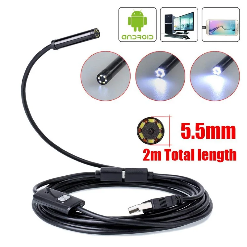 Endoscope USB pour ordinateur Android 5,5 mm, sonde de réparation automobile industrielle, caméra étanche, câble de 1 m, IP67