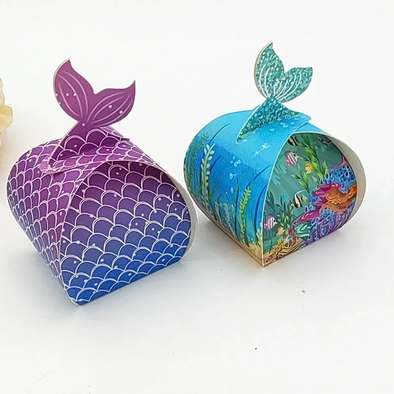 Lantern Style Mermaid Tail Candy Box Wedding Treat Box Blue Ocean Series Fishtail Candy Box Mermaid Birthday Party Girls Gifts