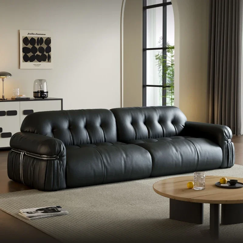 

Sofa Retro Sofa Living Room Italian Luxury Clouds Minimalist Long Black Leather Sofa Salas Y Sofas Muebles Library Furniture