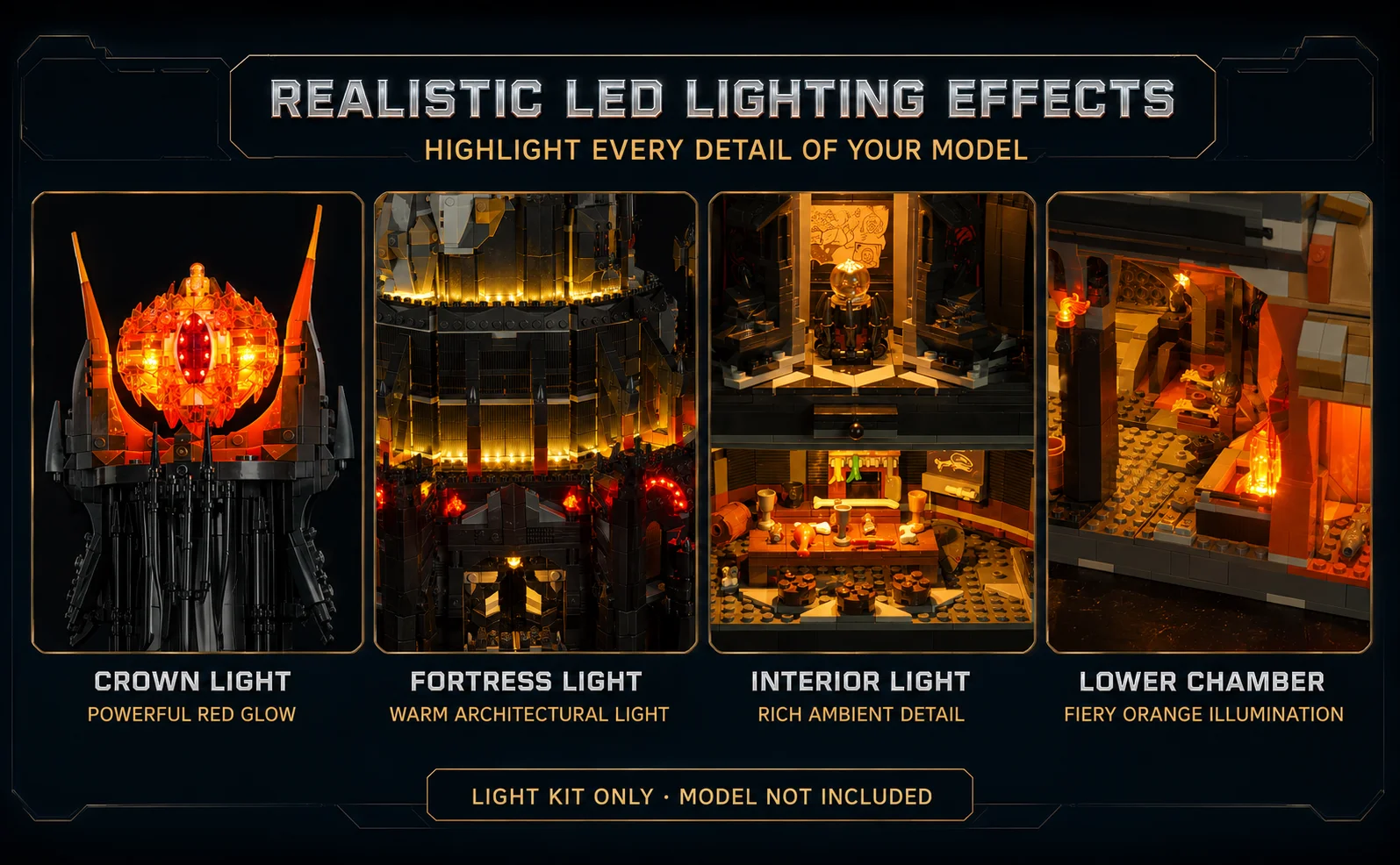 Hprosper LED Light For 10333 Lord of the Rings: Barad Dur Sauron Dark Tower Castle Decorative Lamp (No Lego Building Blocks)