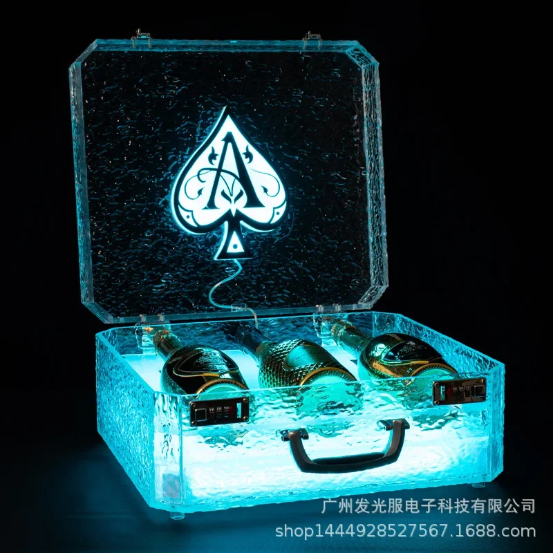 LED luminous ice-sealed wine case Colorful spades A Champagne seat KTV ice pattern foreign wine case VIP wine glass case Bar