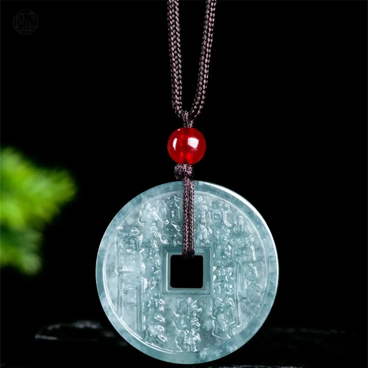 

Натуральный нефритовый кулон-талисман Багуа из жадеита типа А, синий, в форме монеты Шань Гуй, маленький, унисекс, для защиты, на шею