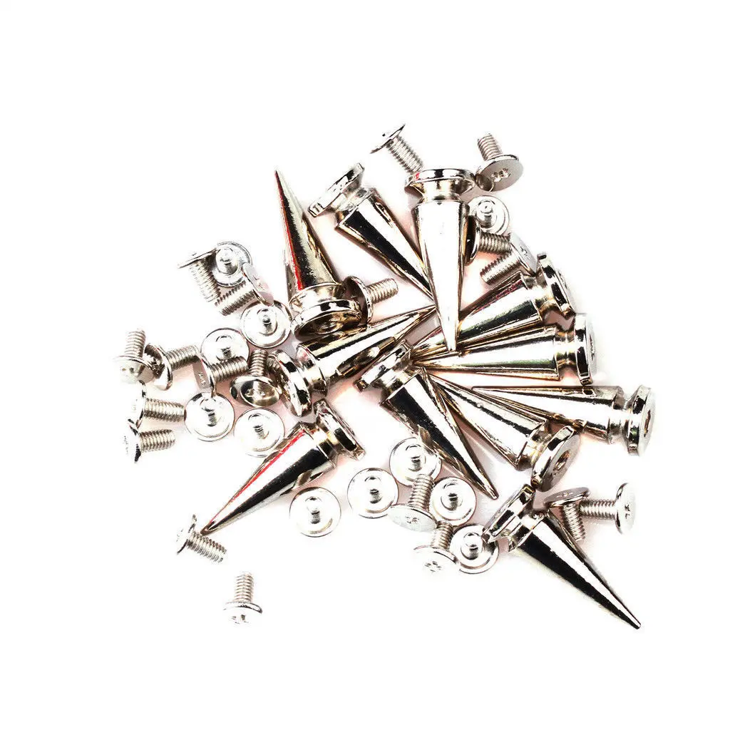 100sets 10x25mm Cone Tree Type Zinc Alloy Punk Spike Studs Leathercraft Rivets Bullet Spikes for Clothes Bags Belt Pet Collars