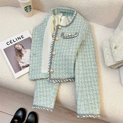 Vintage Red Tweed Wool Coat Women's 2024 Autumn/Winter New French Vintage Loose and Versatile Temperament Woolen Jacket Female