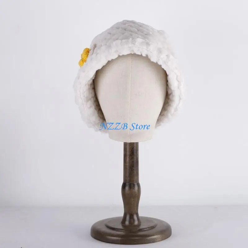 T21F النساء محبوك بيني قبعة زهرة الحياكة دلو القبعات اليدوية قاء زجاجي قبعات كروشيه صياد قبعة شتاء دافئ قبعة هدية #3