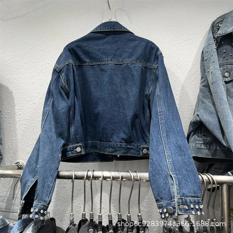 Design Sense Three-dimensional Tooling Pocket Rivet Diamond Fringed Denim Jacket 2024 Autumn New Denim Jackets for Women