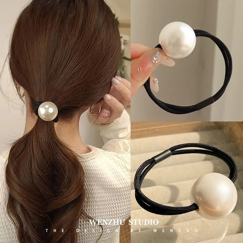 Simple Simulation Pearl Hair Rope High Elastic Double Hair Band Ponytail Holder Headdress Women Bun Hair Ties Scrunchies