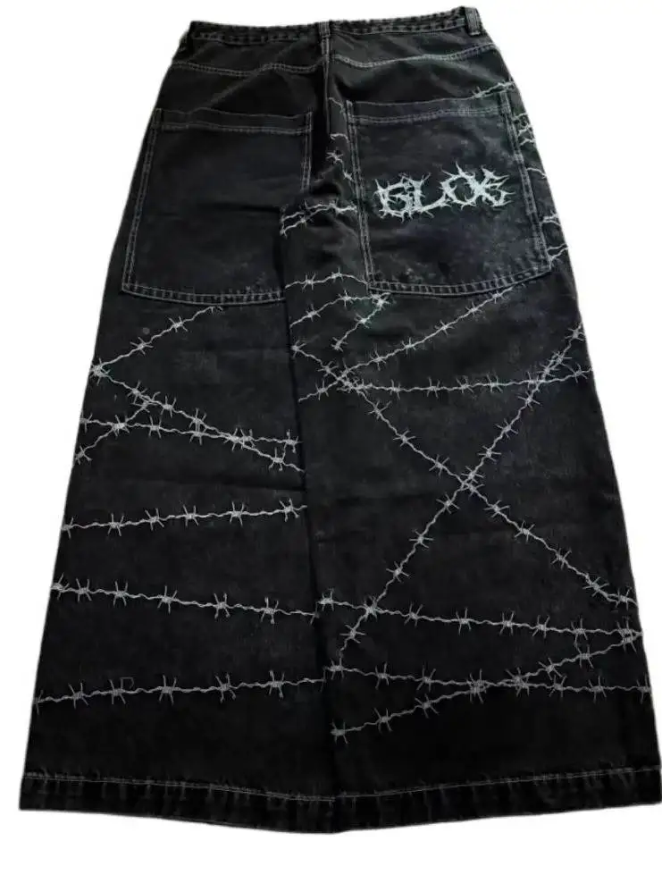 

Loose Wideleg Printed Jeans Trousers Straight Cut Casual Pants ex Winter Faion Neutral ence Other Material 00%