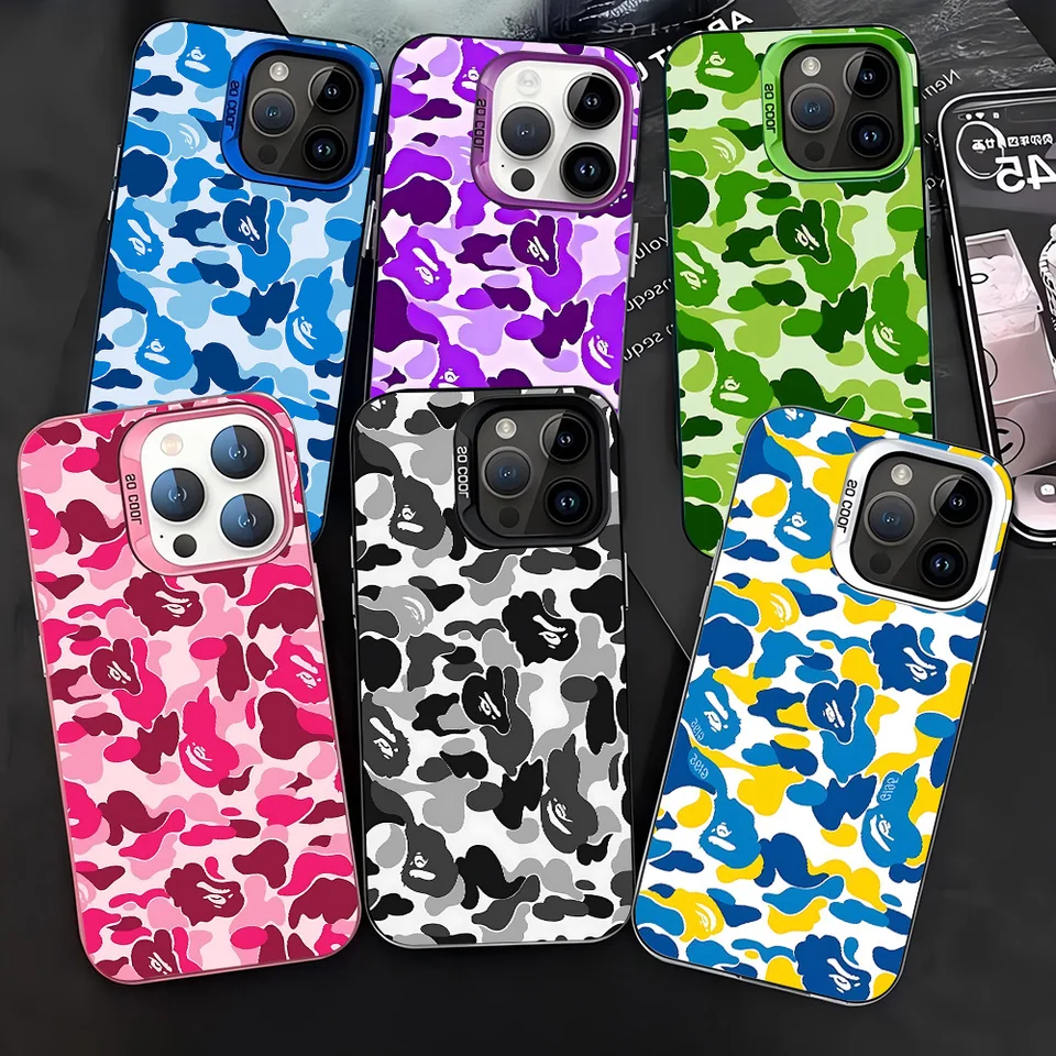Funda de teléfono de moda con leopardo estilo A-BAPES para iPhone 17 17e 16e 16 15 14 13 12 11 mini Pro Max Air Plus, mate y antigolpes 3