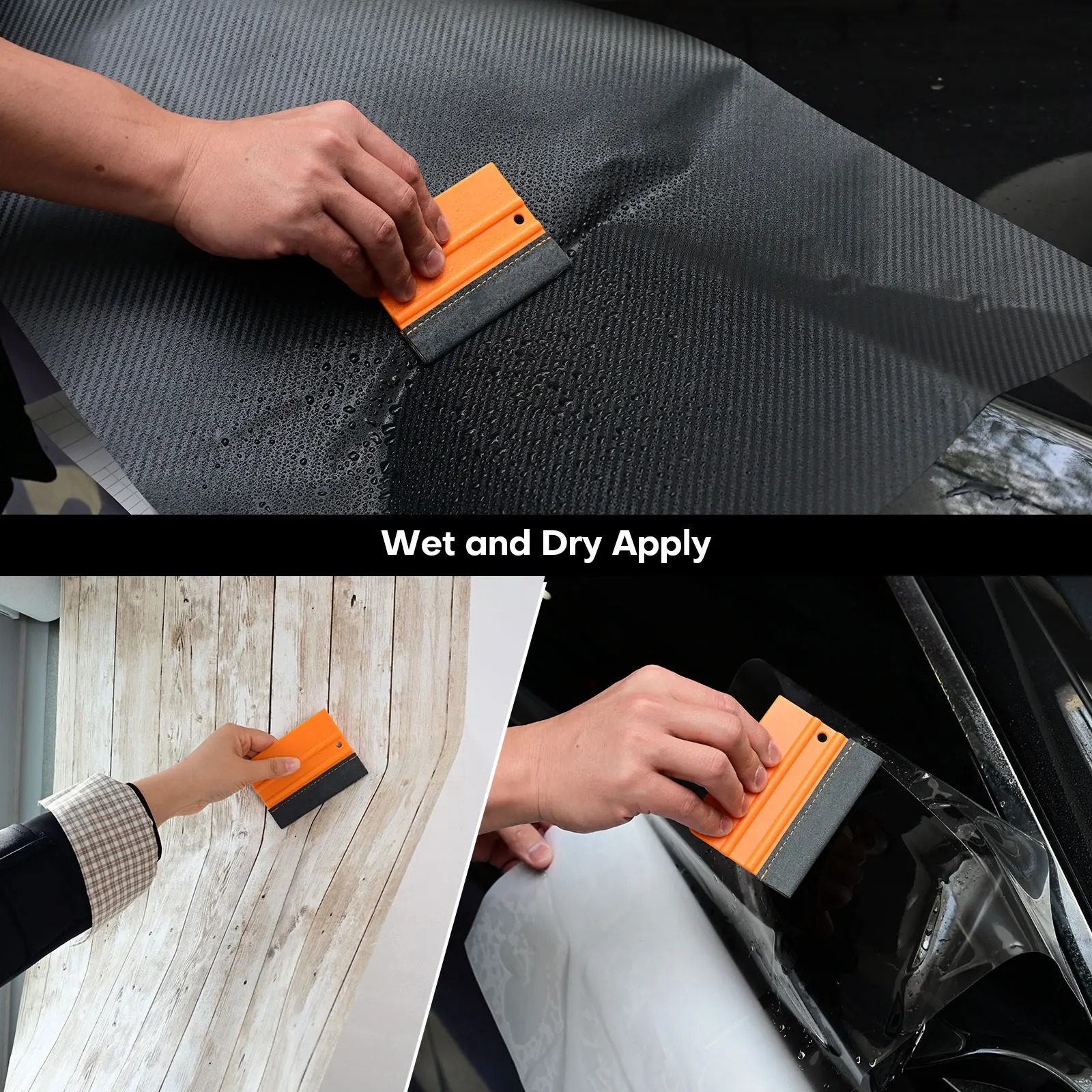 FOSHIO 4''/6'' Plastic Squeegee With Sewn Edge Felt Wrapped Car PPF Vinyl Installation Wallpaper Smooth Window Film Scraper Tool