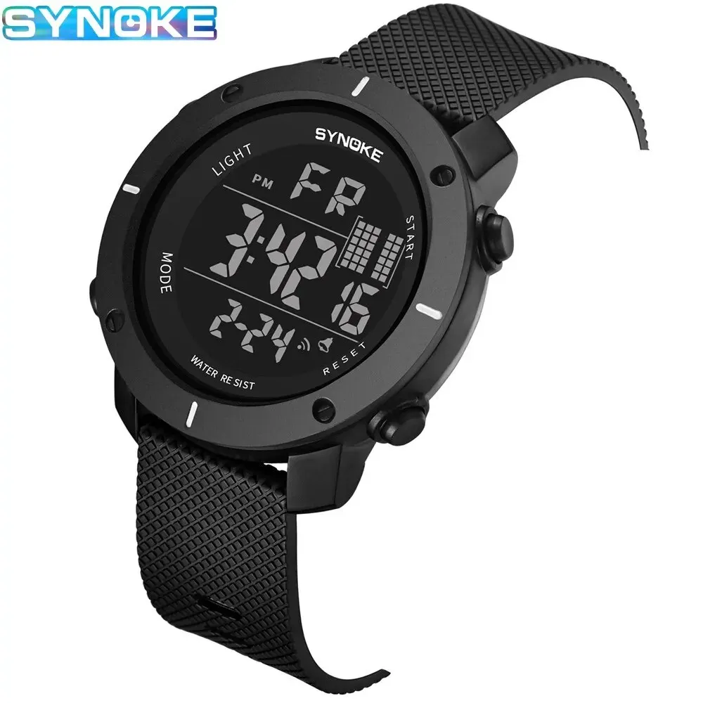 SYNOKE Men Outdoor Sports Multifunctional Waterproof Shock Resistant Large Screen Display Luminous LED Digital For Men Fashion