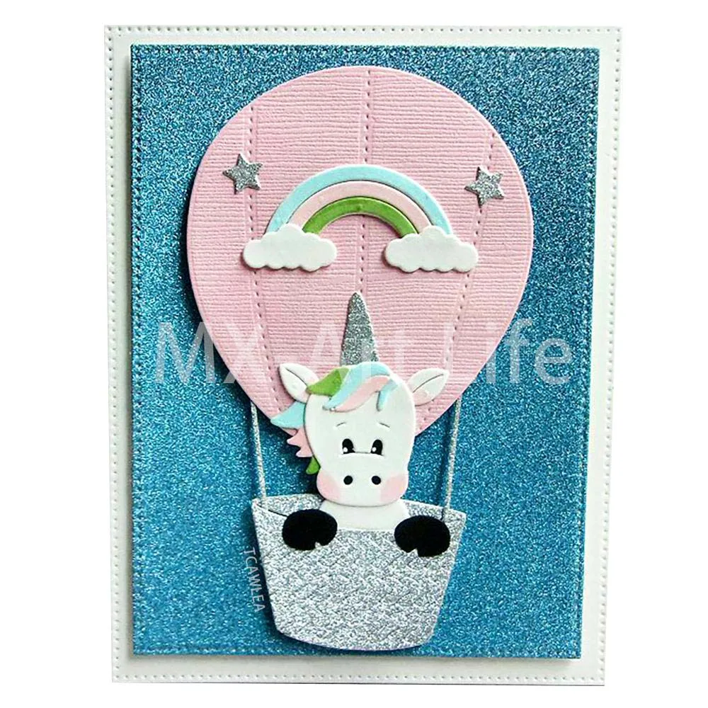 Cute Rainbow Hot Air Balloon Unicorn Metal Cutting Dies DIY Scrapbooking New Lucky Animal Embossing Stencil Card Craft Decor