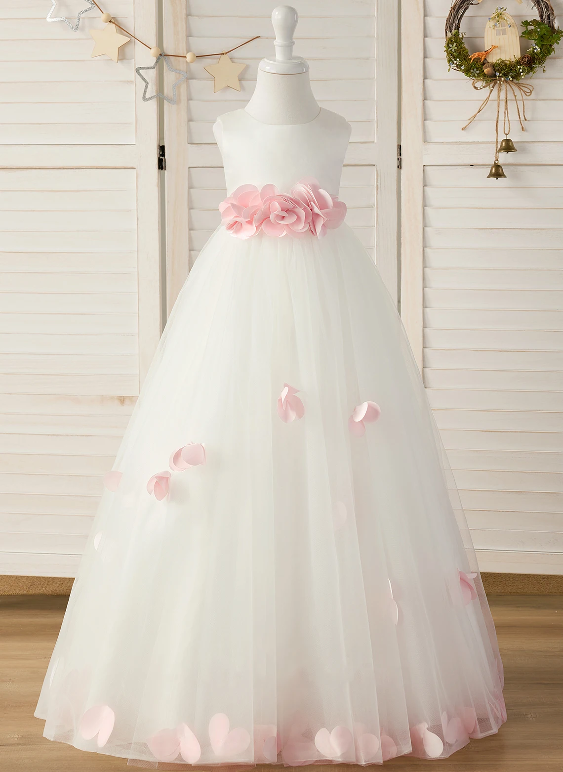 

YZYmanualroom/Ball-Gown/Princess Scoop Floor-Length Satin/Tulle Flower Girl Dress