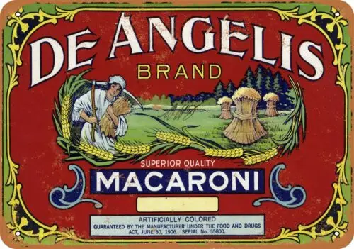 Metal Sign - 1916 De Angelis Macaroni - Vintage Look Reproduction