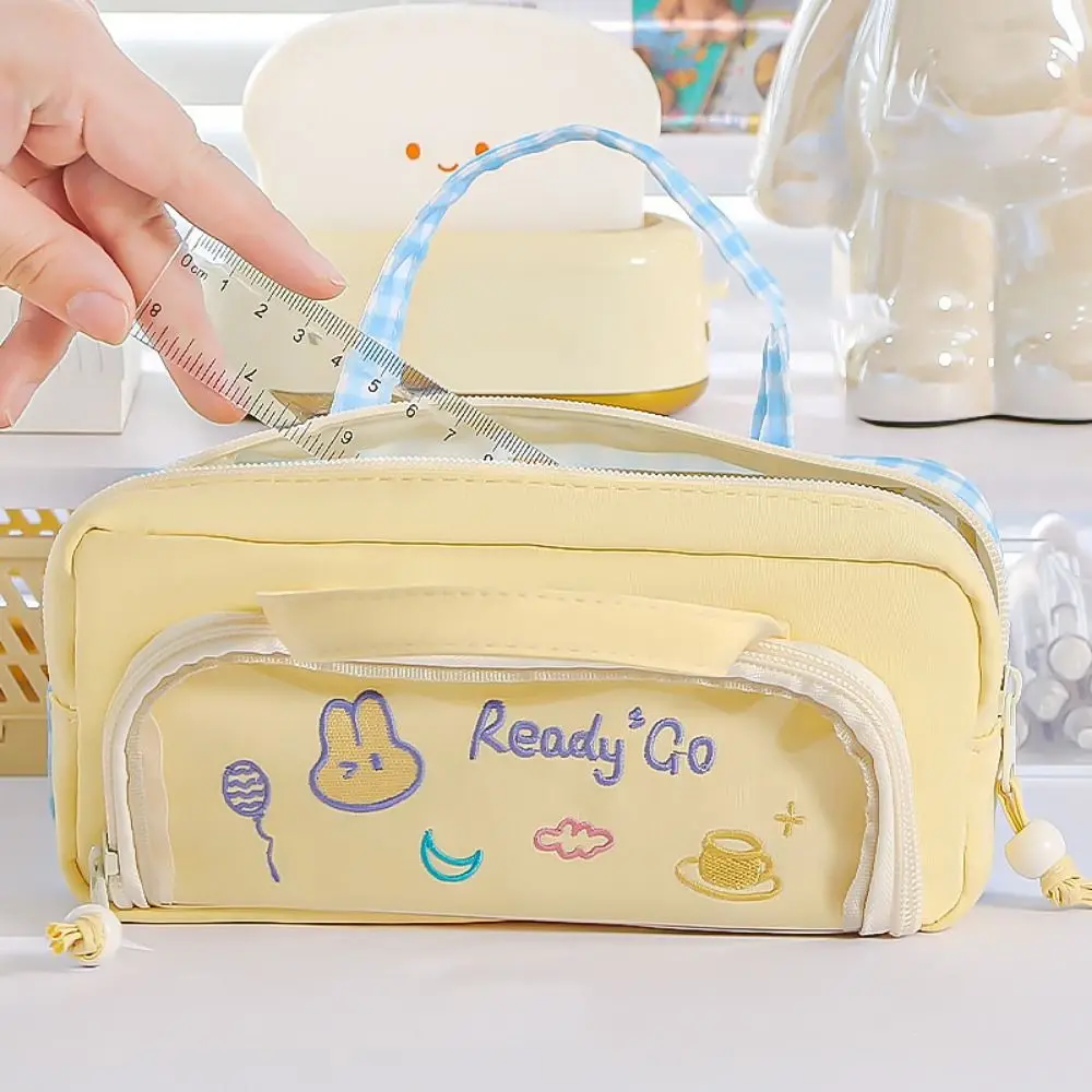 

Creative Cartoon Pencil Case Portable Embroidery Pen Organizer Pouch Double Sided Pattern Handbag Handheld Stationery Organizer