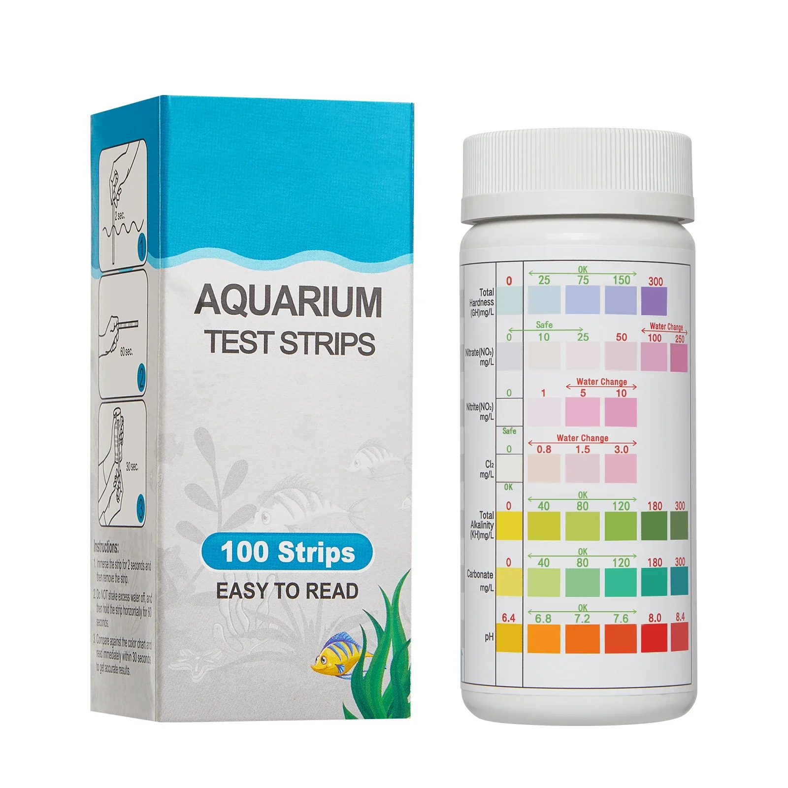 Aquarium BIRD 100Pcs 7-In-1 Fish Tank Quality Kit Freshwater Saltwater Aquarium Water Ph Test Strips