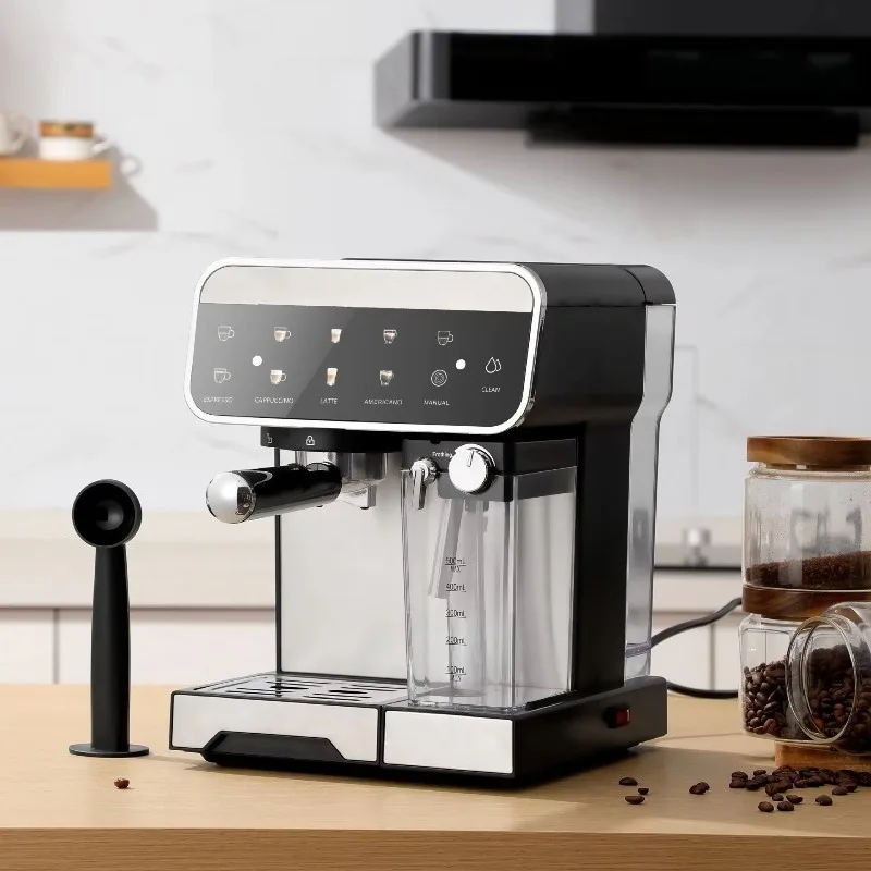Coffee Beans Machine Electric Household EU Plug Stainless Steel Semi-Automatic 20 Bar Pressure Brew System 1.5L Touch