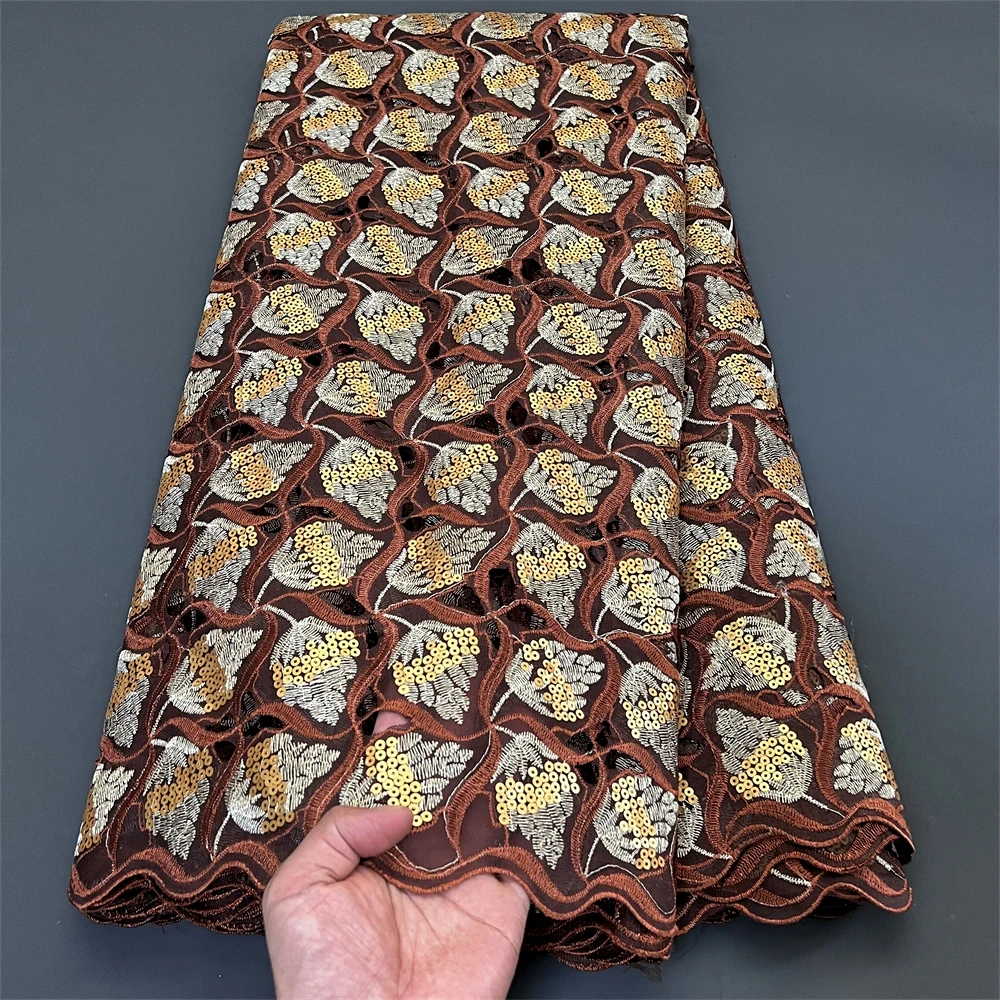 

2026 High Quality African Nigerian Tulle Lace Fabric With Sequins Embroidery Sewing Guipure Net Cloth Prom Dresses 5yards PS0020