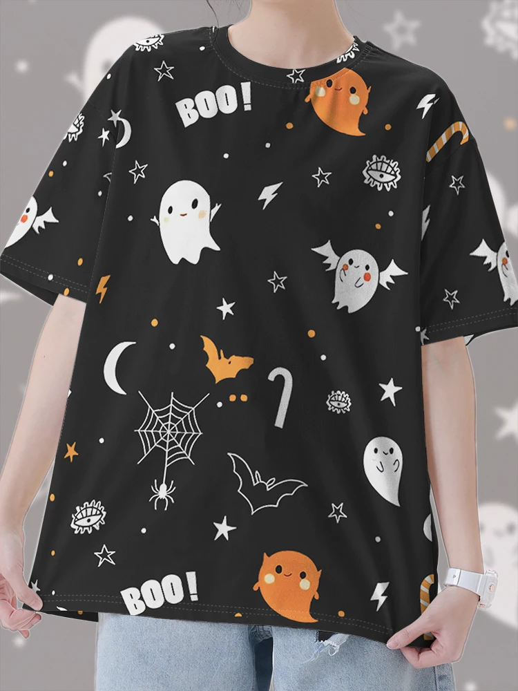 Cute Ghost loween fiti Qui Dry T-irt ex Summer Casual Print Straight Leg Fit Polyester ort Sve round Ne