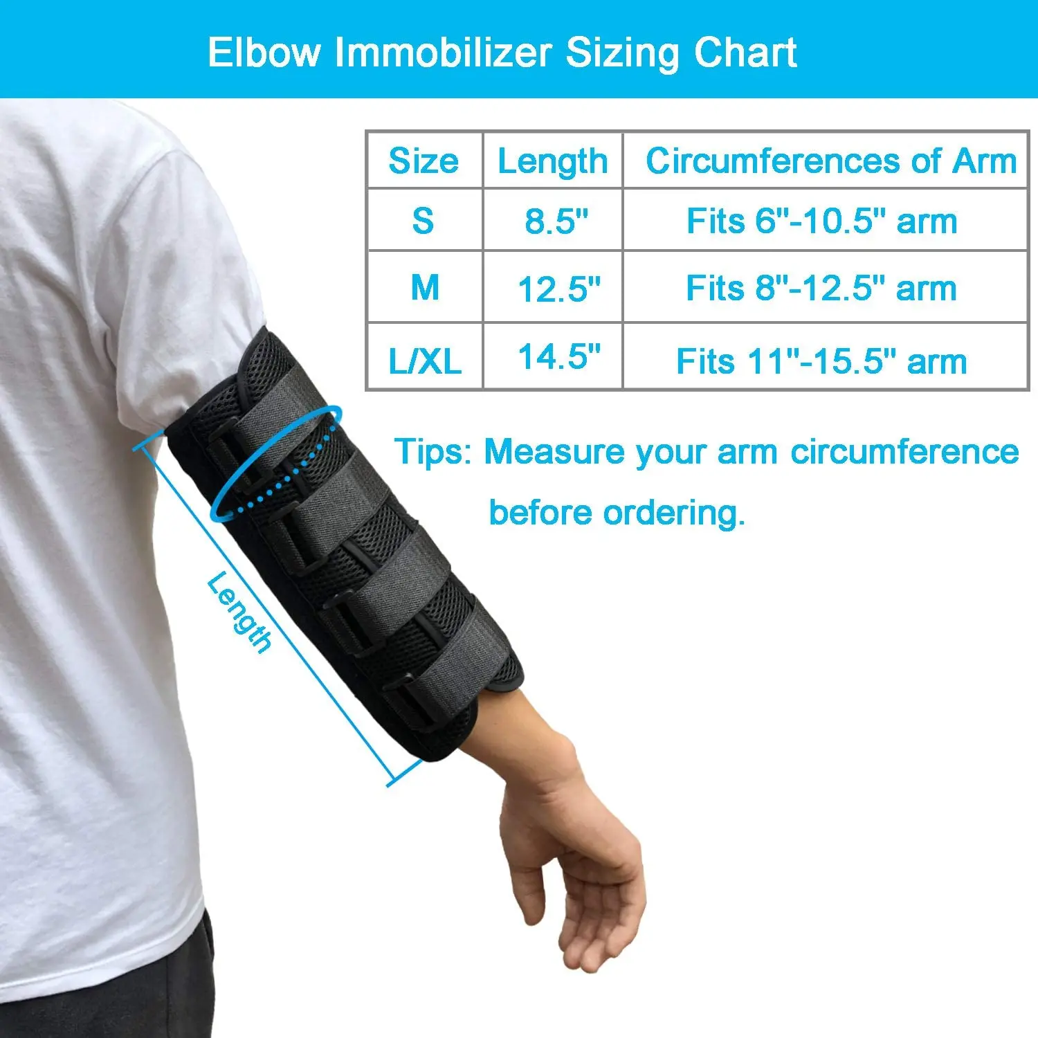 Elbow Brace Splint Immobilizer Stabilizer for Ulnar Nerve Entrapment &Cubital Tunnel Syndrome,Adjustable Elbow Nighttime Support