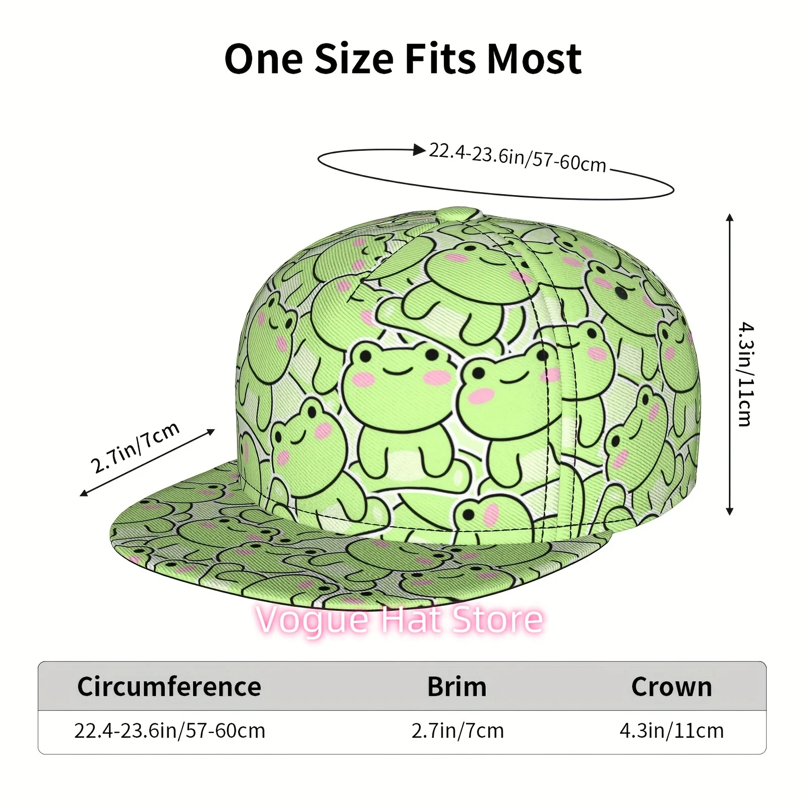 Unisex Baseball Cap That Is Lightweight, Breathable, And Adjustable. It Features a Cute Frog Cartoon Design, a Flat Brim, And Is