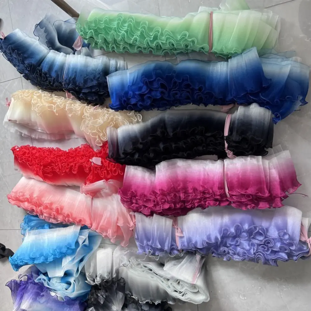 2 Yard Flounce Wave Lace Fabric 12cm Wide Gradient Color Pleat Mesh Organza Fashion Ruffle Dress Accessories