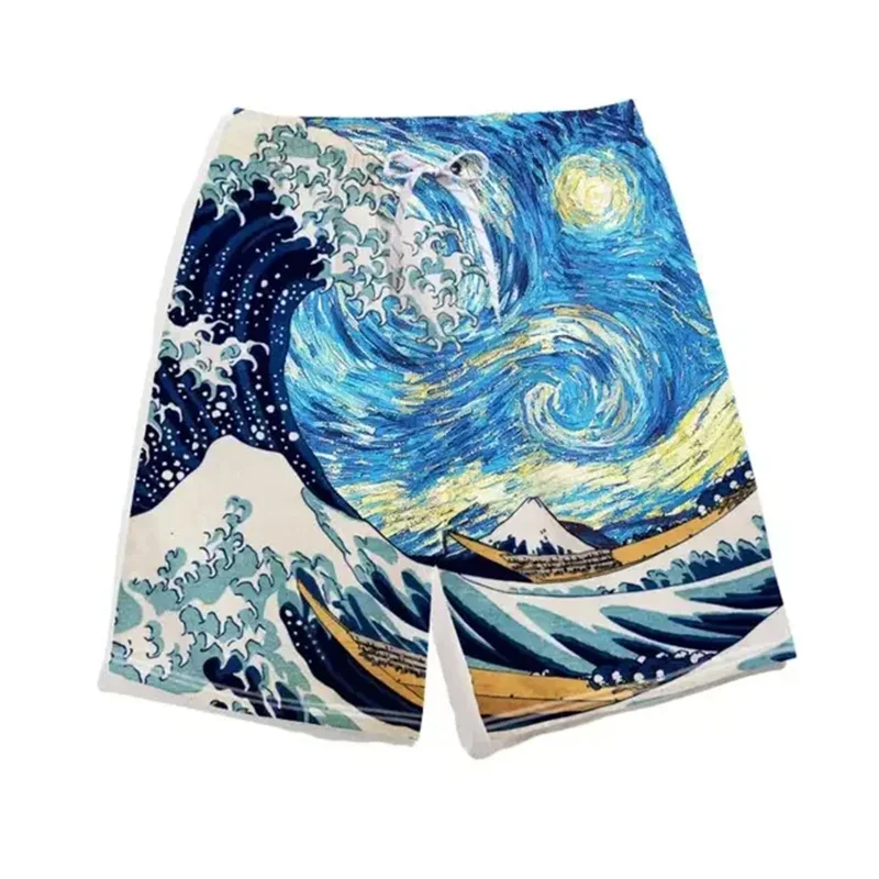 3D Printed Art Painting Short Pants Men Oil Painting Pattern Swim Trunks Casual Swimwear Beach Shorts Sports Surf Board Shorts