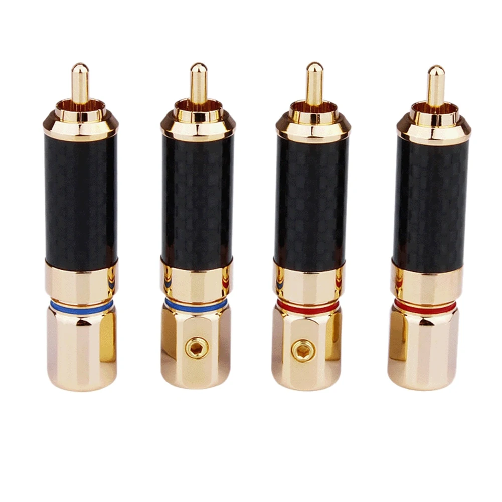 4 PCS HIFI RCA Plug High Quality Carbon Fiber 24K Gold-Plated RCA Jack Cable Connector Adapter