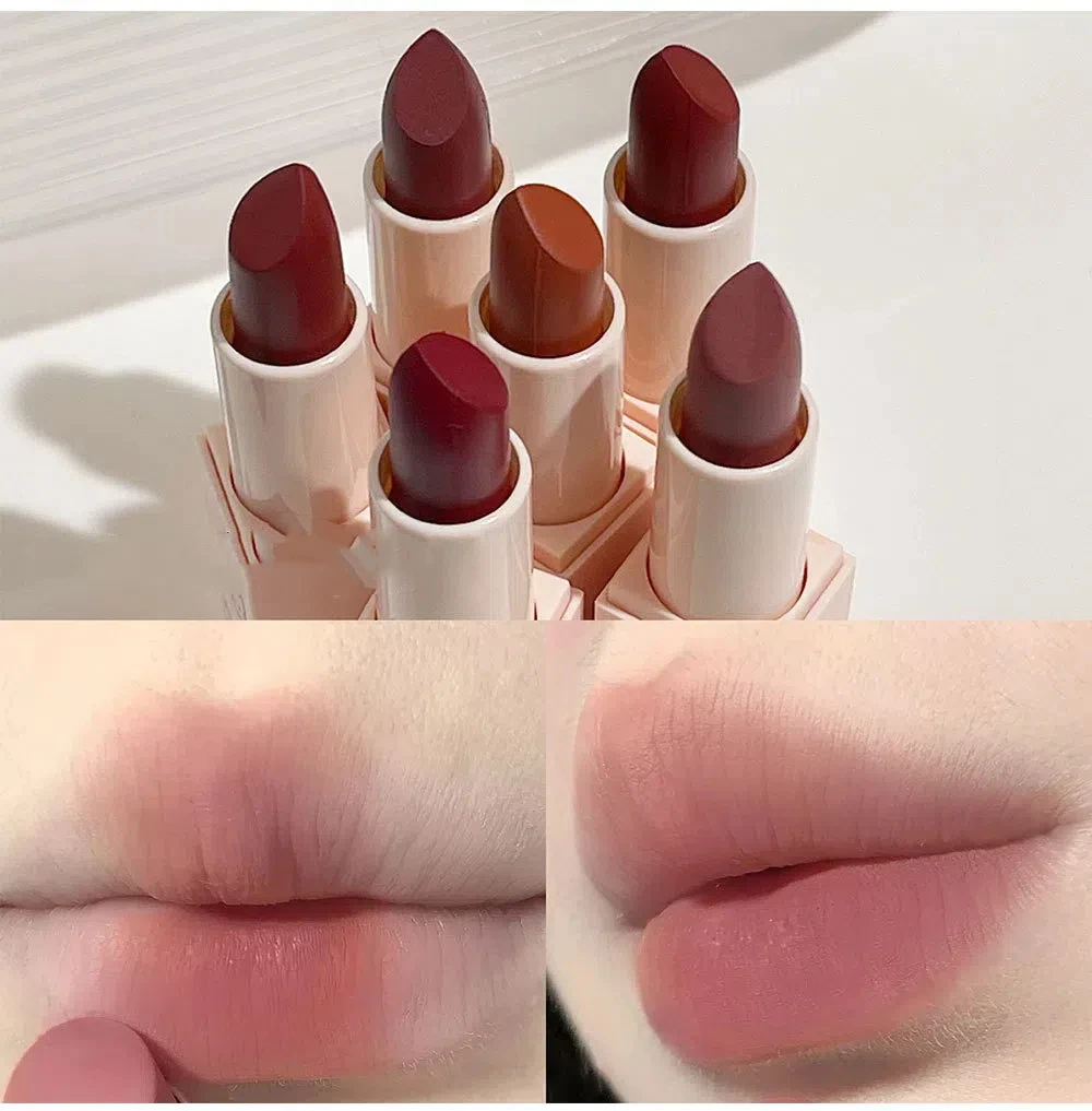 Dusty Pink Velvet ลิปสติก Milk Silky Texture Lip Rouge Long Lasting Waterproof Matte Lip Gloss เซ็กซี่ริมฝีปากสีแดงเกาหลีแต่งหน้า