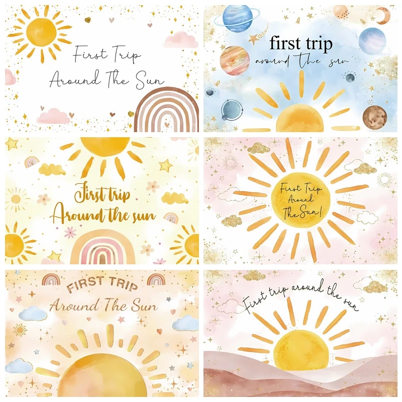 

First Trip Around Sun Boy Girl 1st Birthday Backdrop Photography Space Planets Party Decor Baby Shower Background Photo Studio