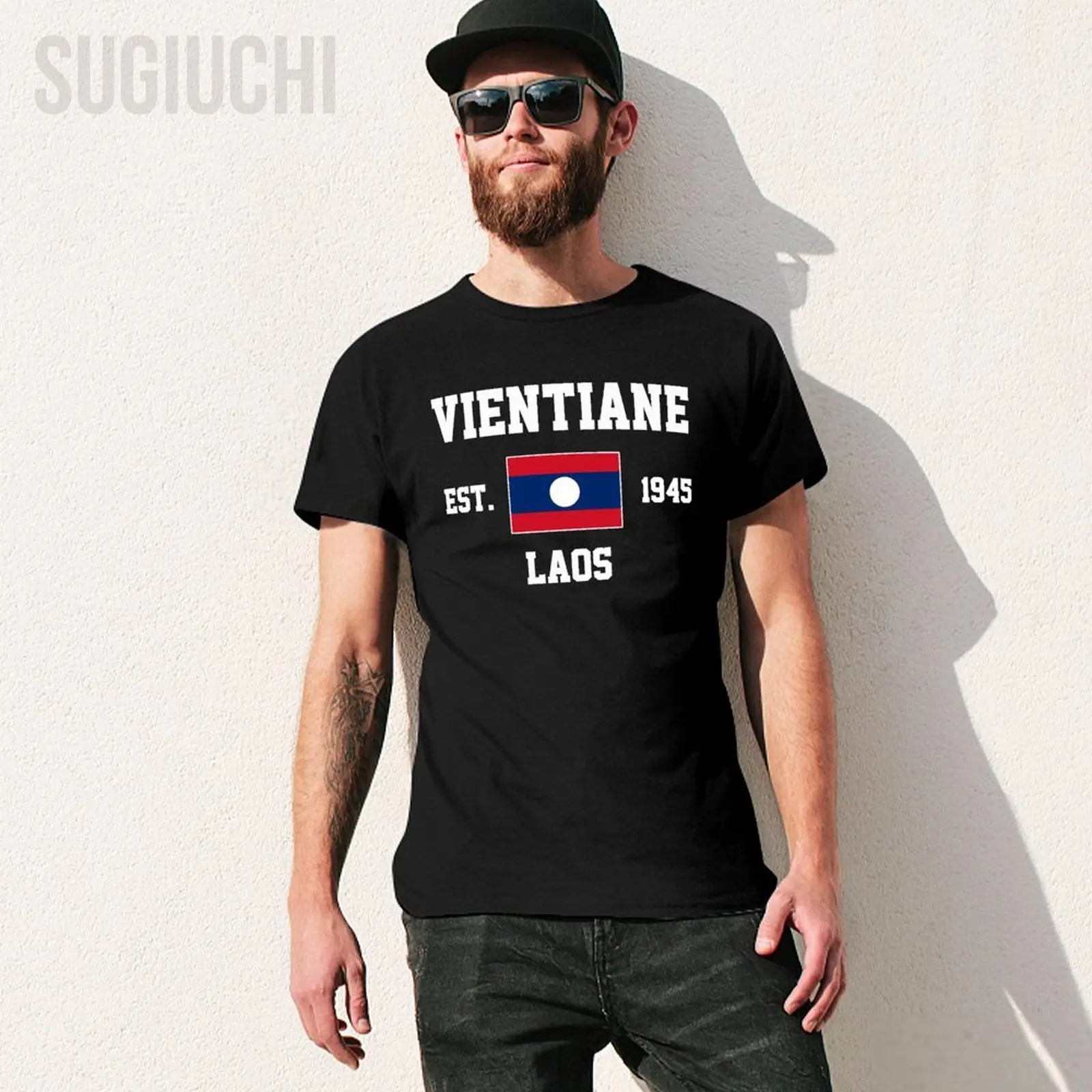 Patriotic Flag Laos EST.1945 Vientiane Men Tshirt Tees T-Shirt O-neck T Shirts Women Boys Clothing 100% Cotton