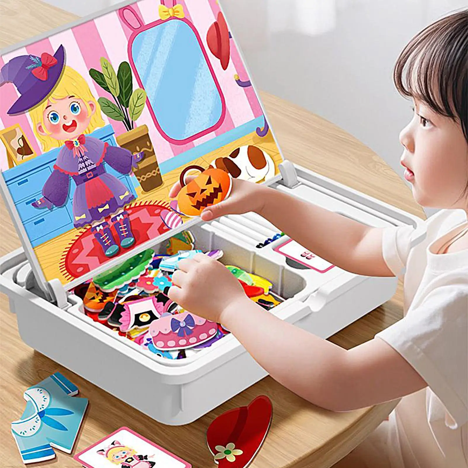 마그네틱 직소 퍼즐 상자 드레스업 인형 마그네틱 게임 상자 교육용 학습 직소 퍼즐 로드 트립 홈 스쿨 야외용