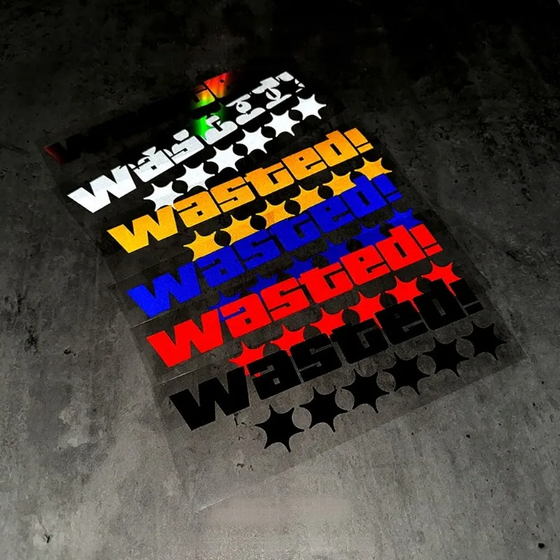 1pc Wasted Game Text Holographic Star Waterproof Stickers Multi Color Decals For Car Scooter Window Trunk Decor